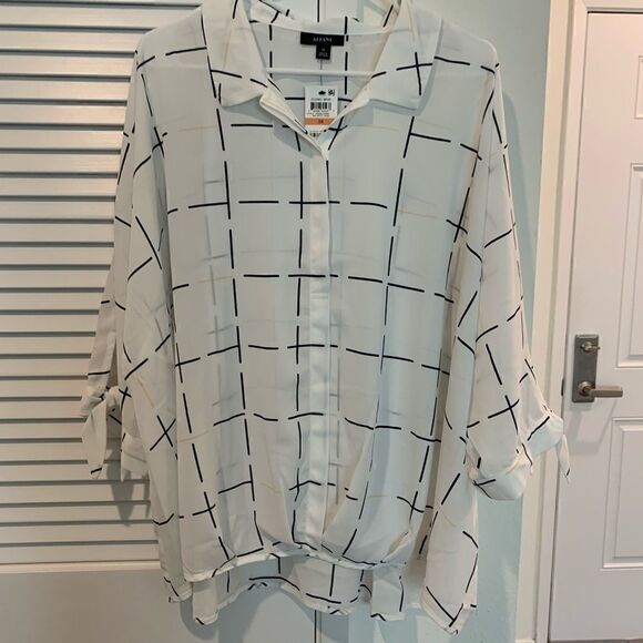 Alfani Womens Printed Tie Sleeve Roll Front Blouse - Picture 2 of 5